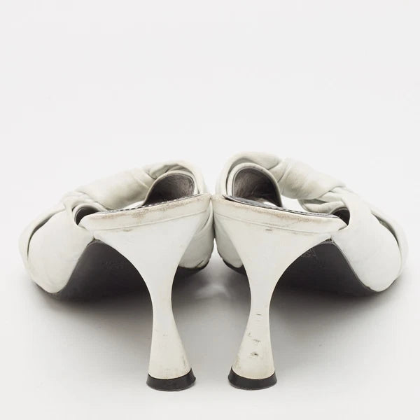 Balenciaga White Leather Knot Open Toe Slide Sandals Size 40.5