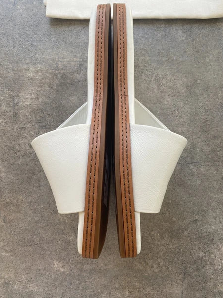 VINCE Canella leather asymmetrical stripe slides Sz 11 $ 250