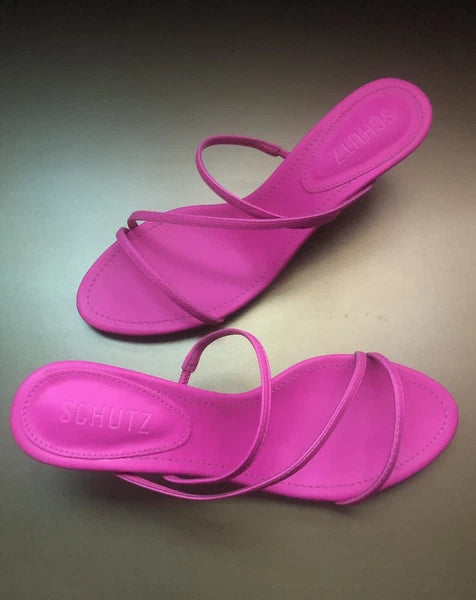 NIB SCHUTZ Evenise Napa Leather Kitten Heel Strappy Sandals In Neon Pink 7.5 (7?