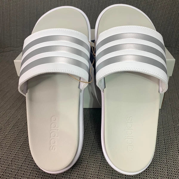 Adidas Adilette Womens Size 8 White/Silver Platform Slides fashionable footwear