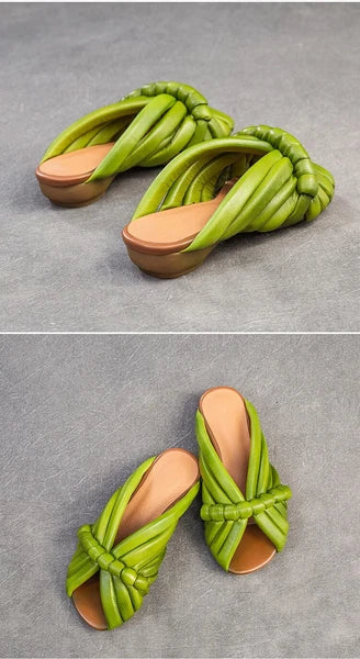 Summer Women Shoes Leather Fashion Low Heel Slippers Peep Toe Outdoor Shoe