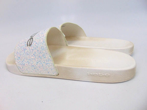Bebe Womens Fraida Glitter Slide Fashion Sandals Flats Size 11.0 M, White Glitte