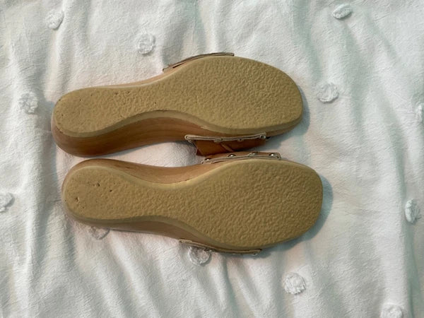 SALPY Handmade Shoes Beige Leather Wooden mule Womens size 7.5  Style Anna