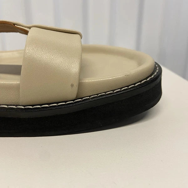 $250 Bobbies Paris Fajar Beige Leather Flat Sandals Slides Women’s US 10.5/FR 41