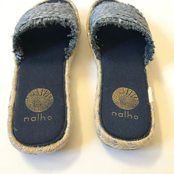 NEW Nalho Meeka Sandals Slides Womens 6 Navy Blue Yoga Mat Espadrilles Raffia