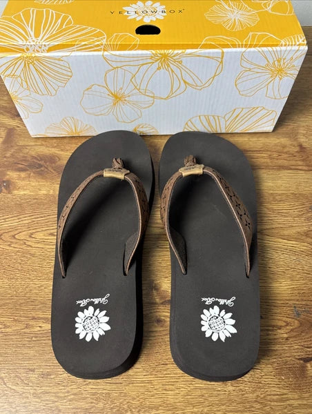 Yellow Box Flip Flop Benji Womens 9 M Brown Slip-On 32475 Comfort 1" Heel Gypsy
