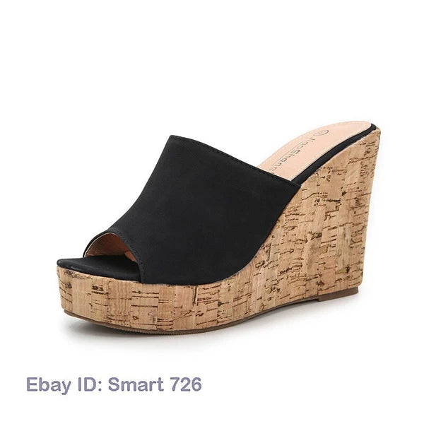 Women's High Wedge Heel Platform Mules Open Toe Sandals Summer Slippers Slide Sz