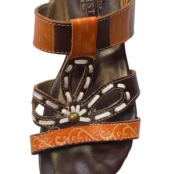 L'Artiste Women's Spring Step Leather Wedge Sandals Floral Accent Slides 38