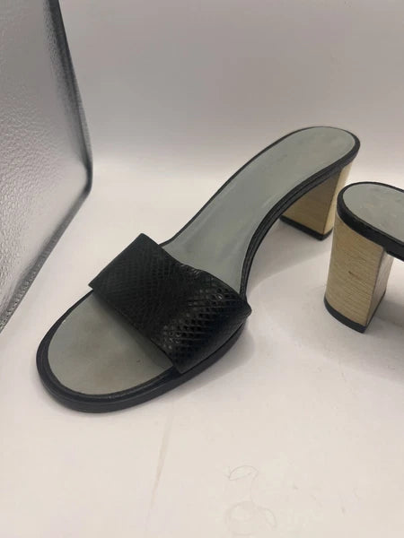 Gucci Womens Snakeskin Leather Sandals Slip On Size 6B Block Heel