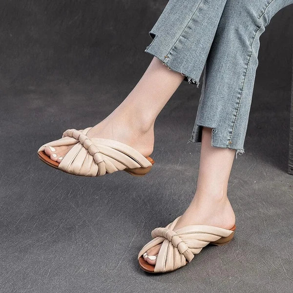 Summer Women Shoes Leather Fashion Low Heel Slippers Peep Toe Outdoor Shoe