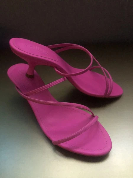 NIB SCHUTZ Evenise Napa Leather Kitten Heel Strappy Sandals In Neon Pink 7.5 (7?