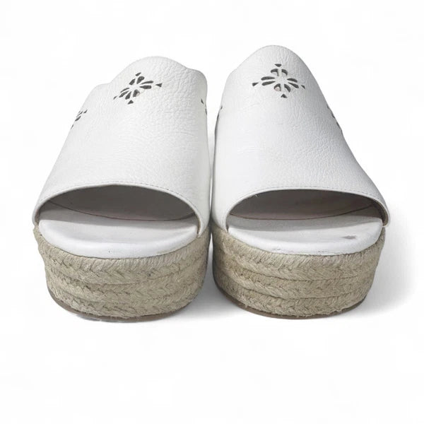 Kate Spade White Leather Espadrille Wedge Sandals 8.5 Floral Cut Out Designer