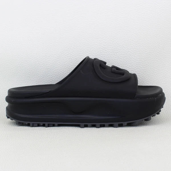 Gucci Interlocking G Women's Slide in Black Rubber Platform Sandals - Size 38/8W