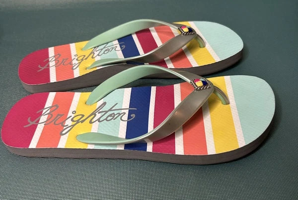 Brighton Colorful Striped Sole Stone  Detail Thong Style Flip Flop Sandals 8