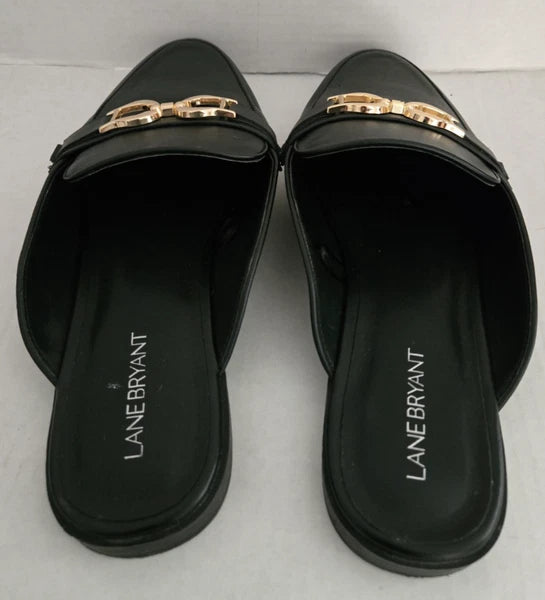 Lane Bryant Black Slip On Shoes Mules Slide Women Size 11 W Loafer Buckle Detail