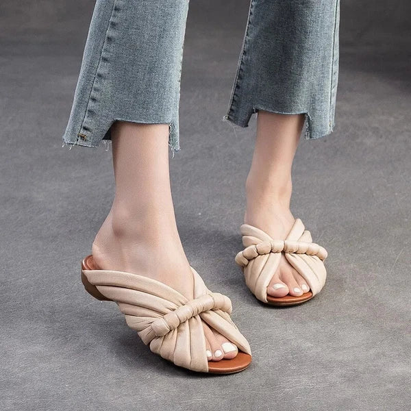 Summer Women Shoes Leather Fashion Low Heel Slippers Peep Toe Outdoor Shoe