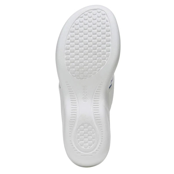 BZees Women's Cabana Sandal Flip-Flop, White/Rainbow Ripple Gore, 7 Wide