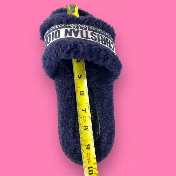 AUTHENTIC Christian Dior Dway Shearling Fur Deep Blue Slides Sandals - Size 36