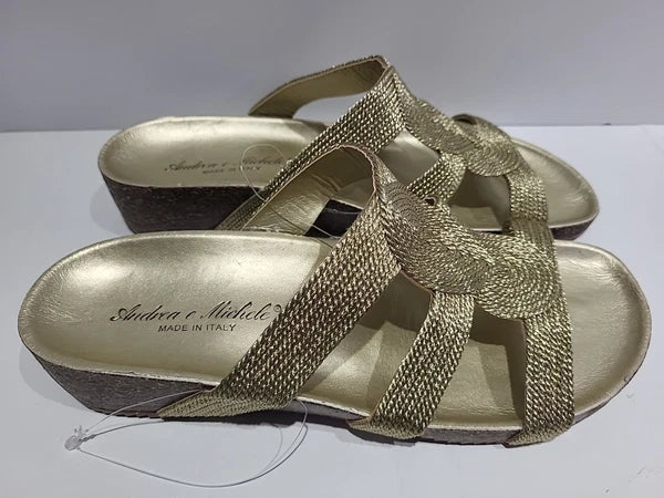 Andrea Michele Women’s Sandals Gold Made In Italy Style Size 41