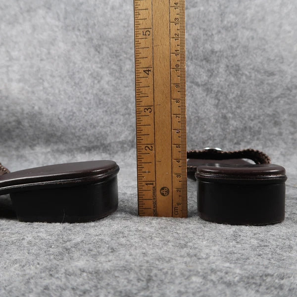 Brighton Shoes Womens 6.5 Sandals Leather Woven Slide Fashion Block Heel Brown