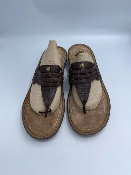 UGG Sandals Women’s Size 10 Woven Brown Leather Slide Style