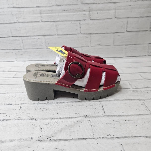 Fly London ENVY521FLY Leather Slip On Sandals Heels Red UK 2.5 Fashion Summer