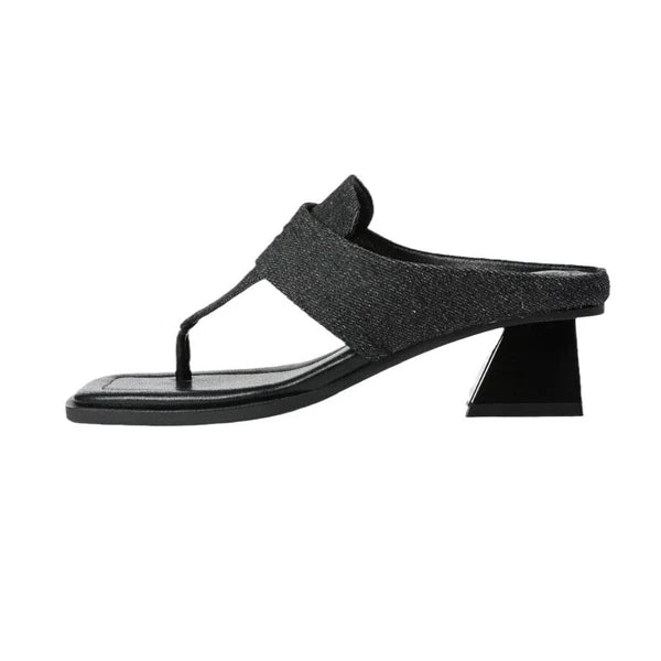 New Womens High Block Heel Slippers Sandals Summer Fashion Square Toe Mules Size