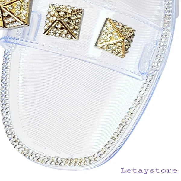 NWT Bamboo Stud Embellished Jelly Flat Slides Sandals   6,7,8