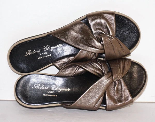 ROBERT CLERGERIE PARIS Bronze Leather Slip-On Platform Sandals US 8.5 FRANCE