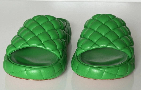 NIB $1450 Bottega Veneta Green Quilted Leather Padded Sandals 9 US 708885 3708