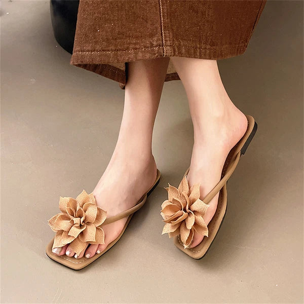 Women's Fashion Flip Flop Flat Sandals Floral Decor Summer Lightweight Slide
