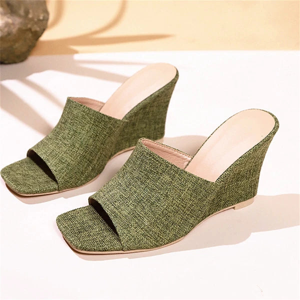 Women's Wedge Sandals Fashion Square Open Toe Mules Summer Casual Dressy Slides