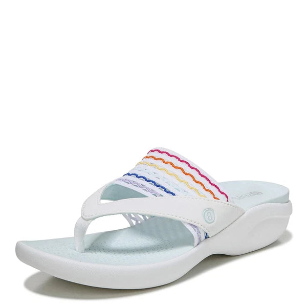 BZees Women's Cabana Sandal Flip-Flop, White/Rainbow Ripple Gore, 7 Wide
