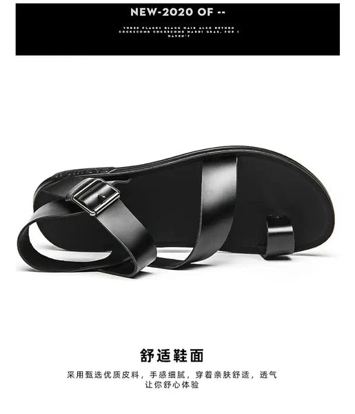 38-45 Mens Sandals Roman Style Ring Toe Slingback PU Leather Summer Casual Flats