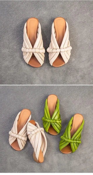Summer Women Shoes Leather Fashion Low Heel Slippers Peep Toe Outdoor Shoe