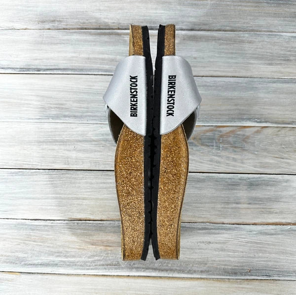 Birkenstock Madrid Birko-Flor Silver Womens Leather Slide Sandals