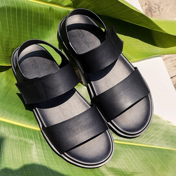 45 Open Toe Sandals Slingbacks Casual Real Leather Men's Beach Shoes Roman Style