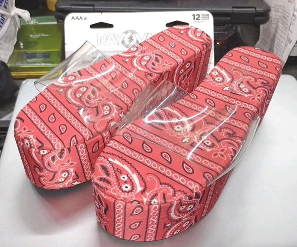 Epicstep Red Bandana Style Platform Sandals Slides w/Clear Strap-US W Size 7
