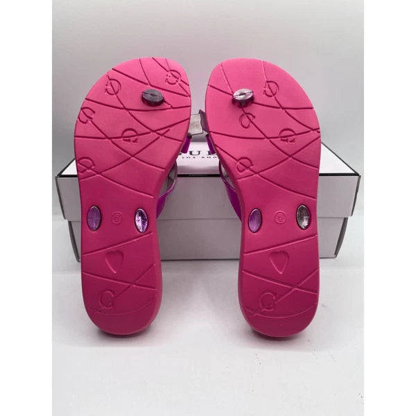 Guess Women's Dark pink Tutu Eva Fashion Bow Animal Print Flip Flop Sandals NWB