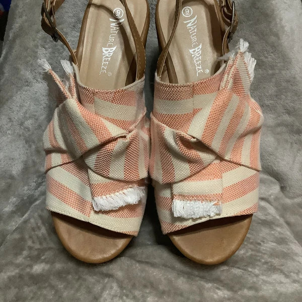 Nature Breeze Stripe Open Toe Slide Back Strap Platform Sandals Womens 9