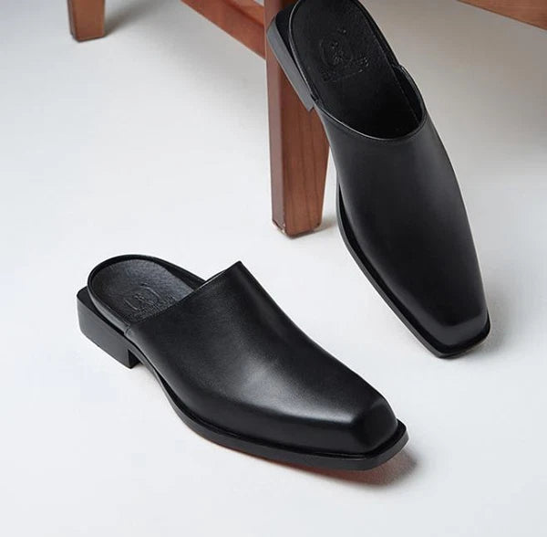 Men's Dress Formal Real Leather Slippers Fashion Casual Mules Slides Shoes 2025
