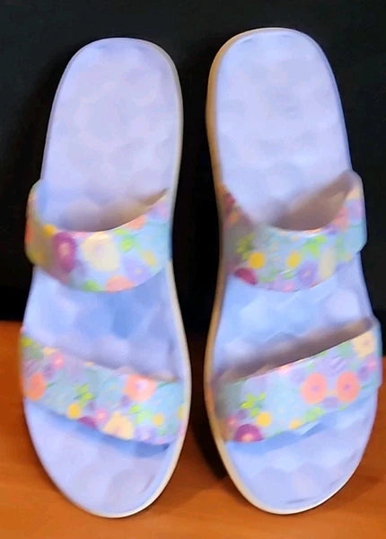 Joybees Women's Cute 2-Band Fashion Sandals - Purple Flowers- 11