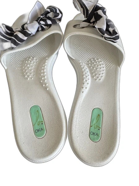Oka B Okabashi Women's Slides Open Toe w/ Zebra Print Bow (Womans S US 6)