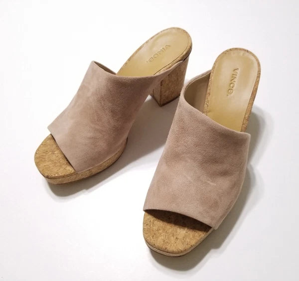 NIB Vince Wyatt Cork Block Heel Platform Slides Sandal in Oatmeal Size 9.5 $325