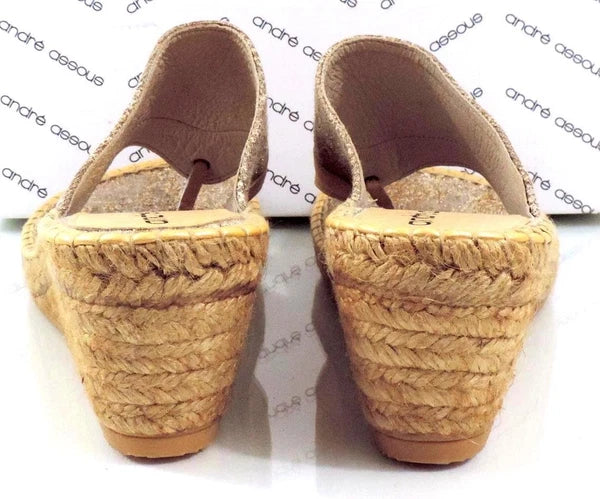 Andre Assous Annette Wedge Espadrille Thong  Slide Sandal Toast Bronze Size 9