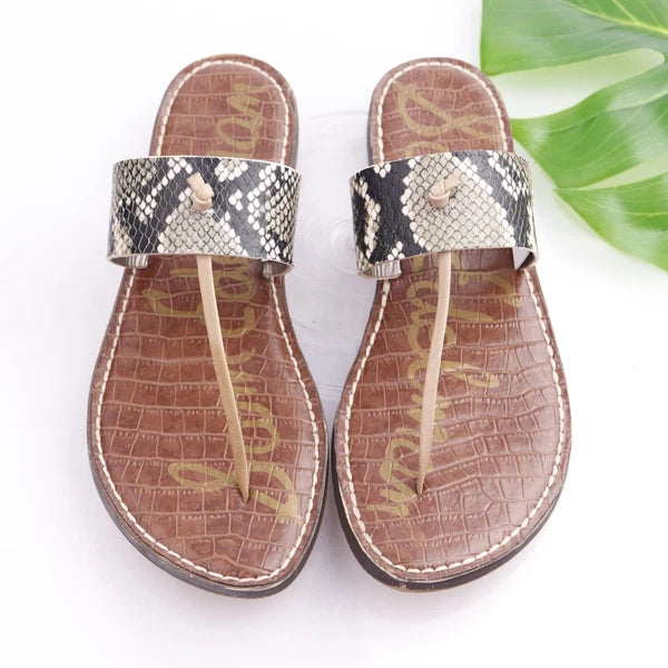 Sam Edelman Women's Gus Sandal Size 9 Thong Slide Gray Black Snakeskin Leather
