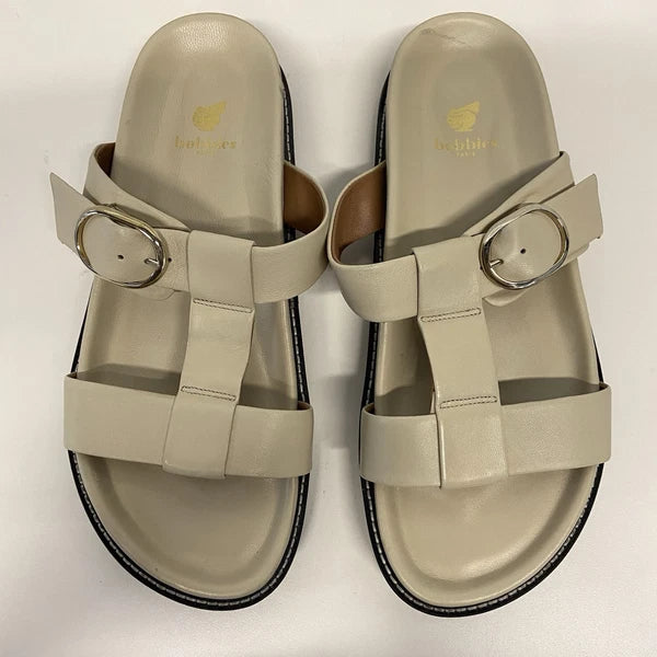 $250 Bobbies Paris Fajar Beige Leather Flat Sandals Slides Women’s US 10.5/FR 41