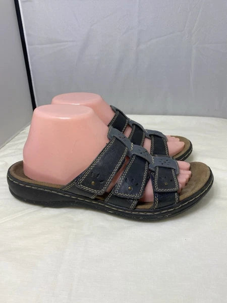 Clark's Leisa Spring Black Leather Sandals Slides Size 9