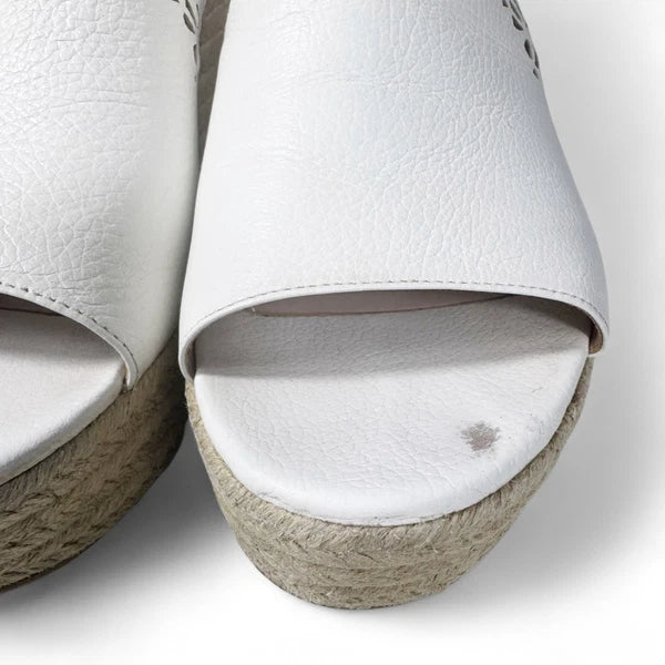 Kate Spade White Leather Espadrille Wedge Sandals 8.5 Floral Cut Out Designer