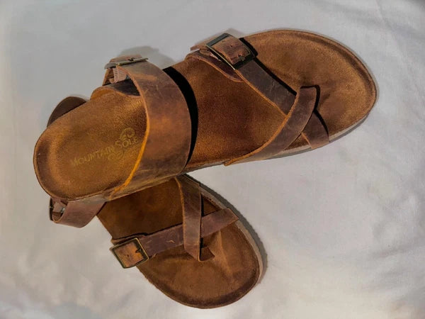 Mountain Sole Women's Birk Style Slip On Sandals, Brown, Leather Straps, Size 9